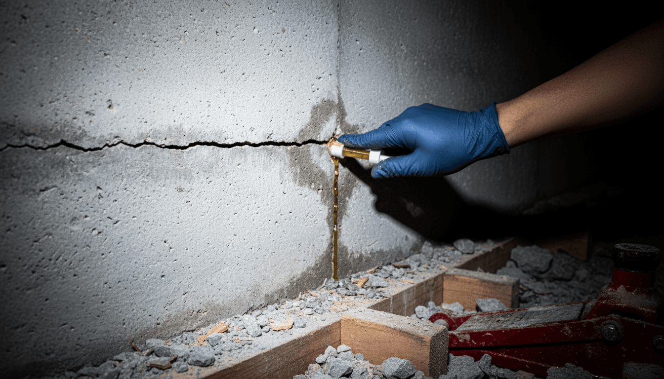 Foundation crack repair with epoxy injection