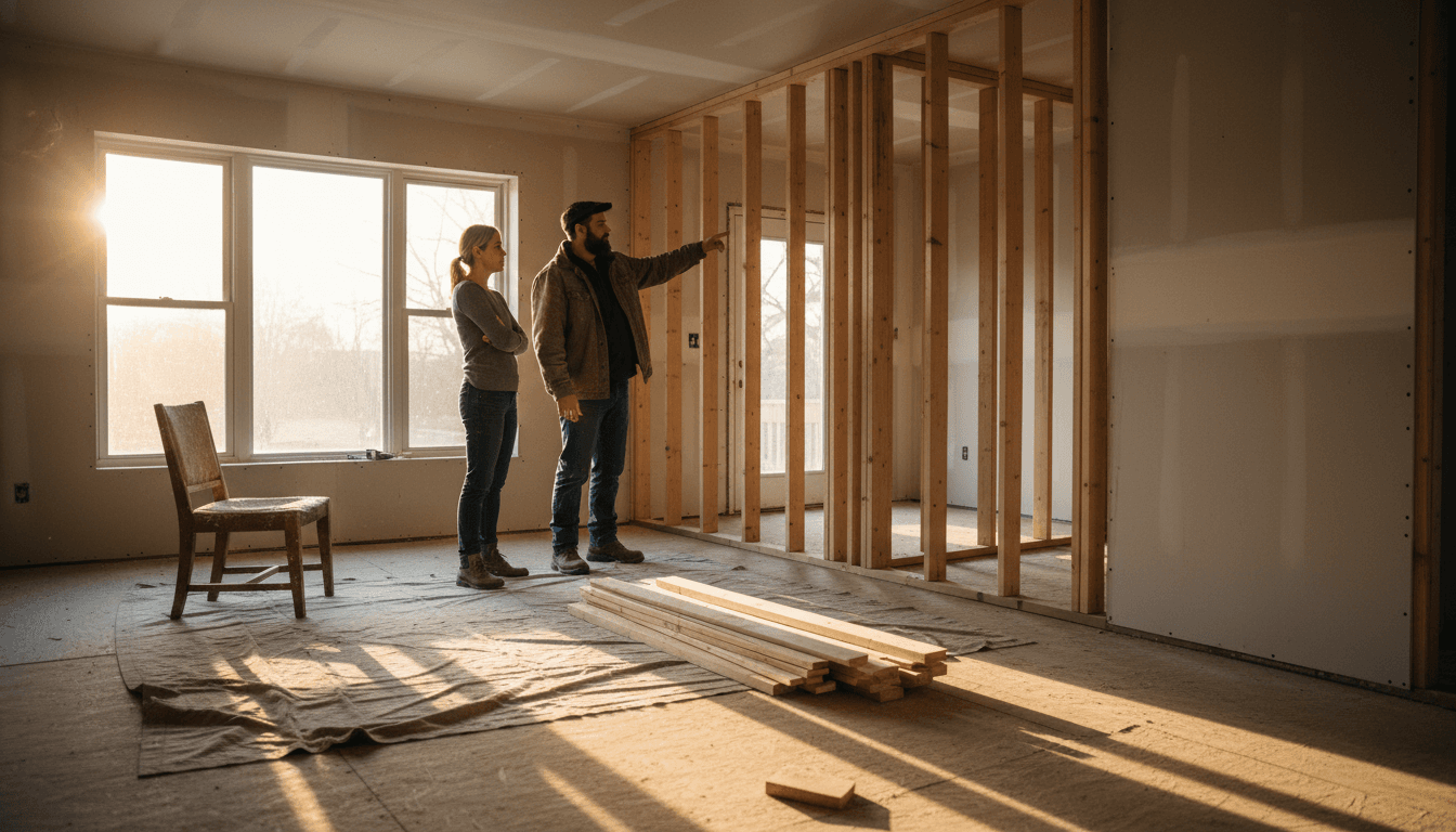 M&T Contracting estimator showing a homeowner the details of a renovation project inside their home